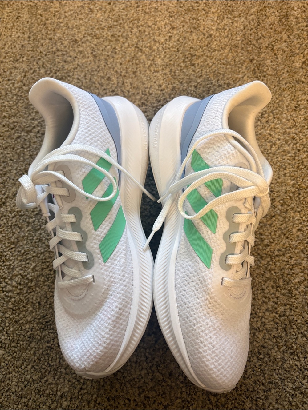 adidas White Running Shoes with Mint Green Stripes